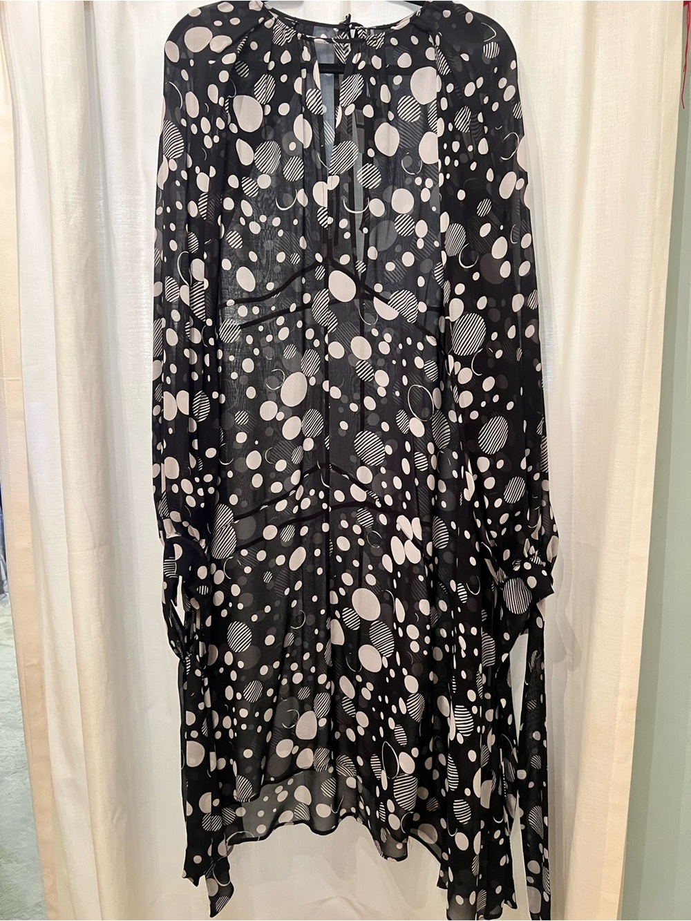 NWT Topshop Sheer Black and White Polka Dot Maxi Dress 100% Silk